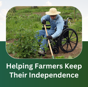 Helping Farmers Keep their Independence. Farmer in wheelchair gardening. 
